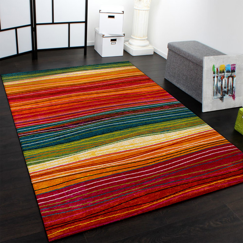 Ebern Designs Handel Machine Woven Red/Orange/Green Rug Wayfair.co.uk